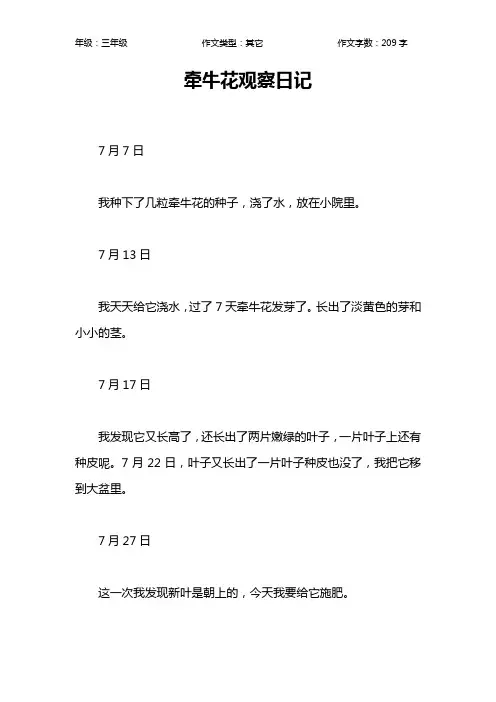 牵牛花观察日记作文【小学三年级200字】