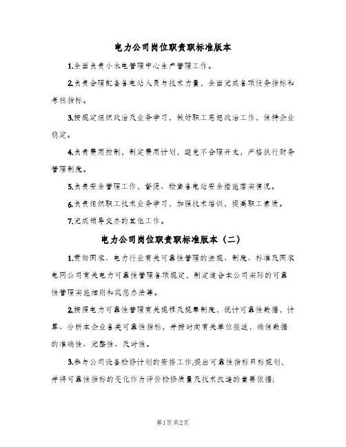电力公司岗位职责职标准版本(2篇)