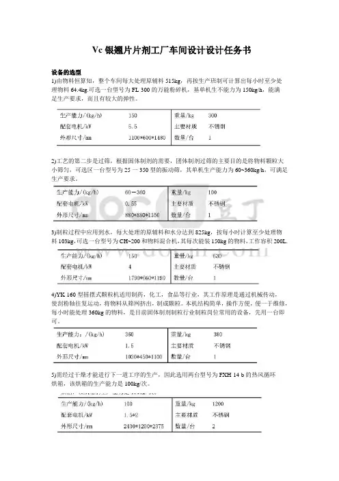 Vc银翘片片剂工厂车间设计设计任务书