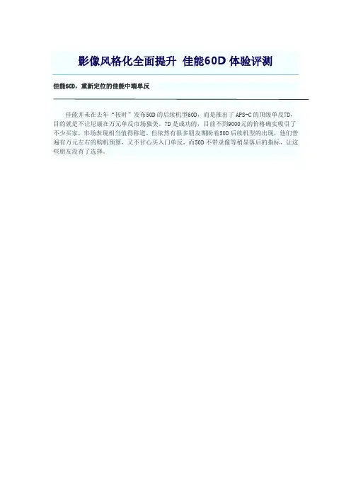 影像风格化全面提升 佳能60D体验评测
