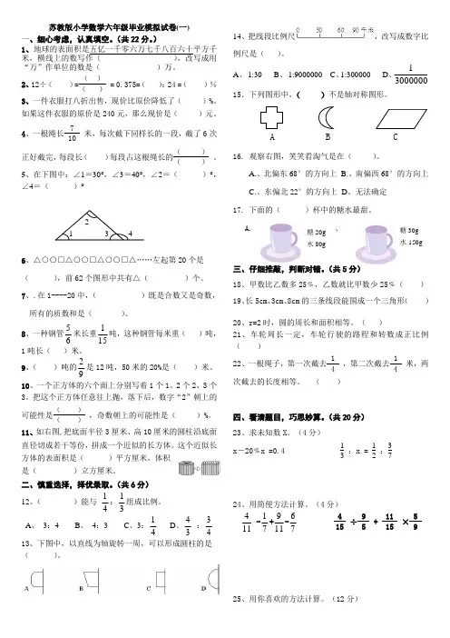 苏教版小学数学六年级毕业模拟试卷doc