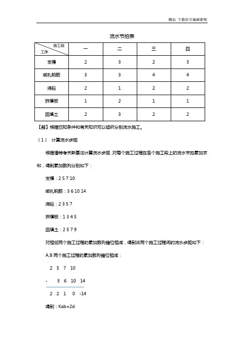 流水节拍计算