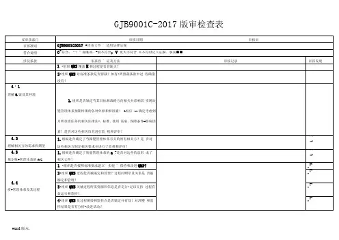新版国军标内审表模板GJB9001C-2017