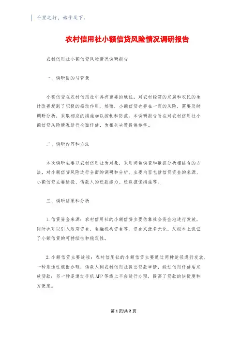 农村信用社小额信贷风险情况调研报告