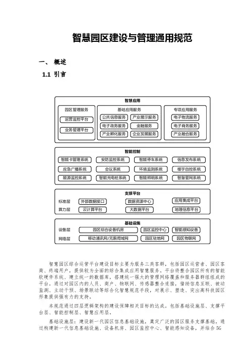 智慧园区建设与管理通用规范