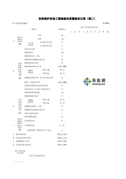 1-2-7给排水-25-2_供热锅炉安装工程检验批质量验收记录(表二)