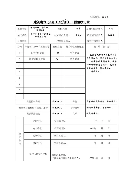 电气分部(子分部)工程质量验收记录