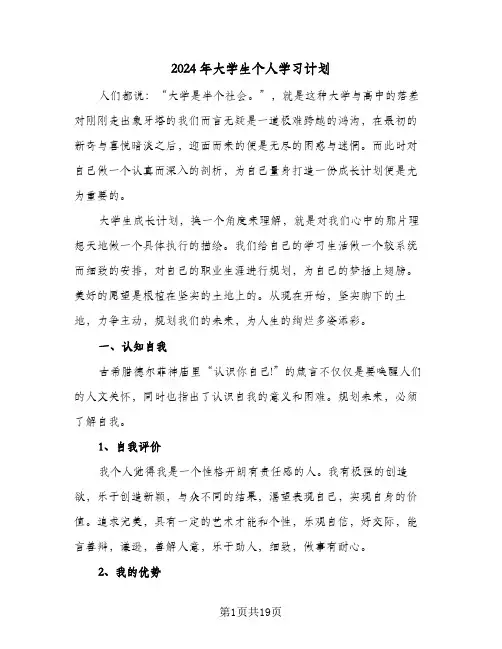 2024年大学生个人学习计划(8篇)