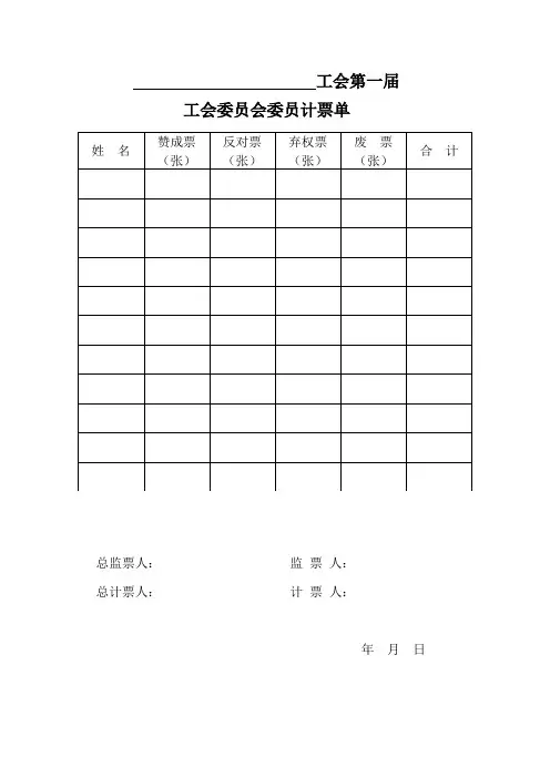 工会第一届两委会发票、计票情况报告单