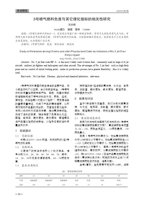 3号喷气燃料色度与其它理化指标的相关性研究