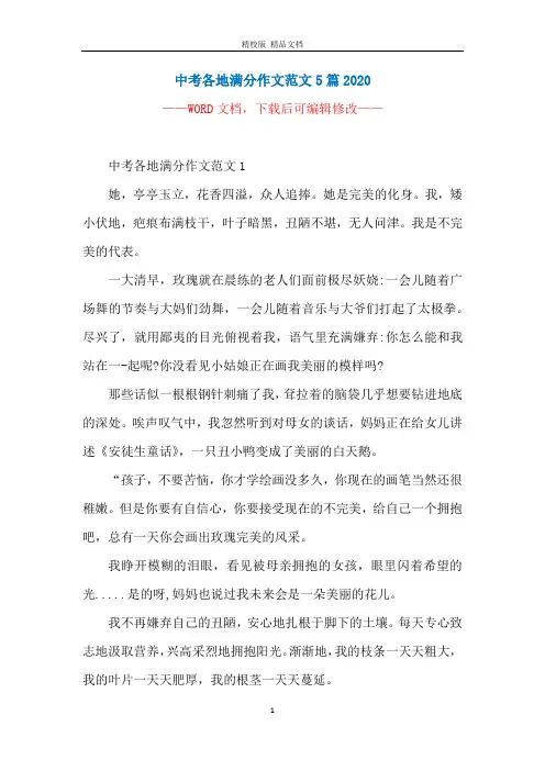 中考各地满分作文范文5篇2020