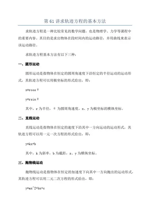 第61讲求轨迹方程的基本方法