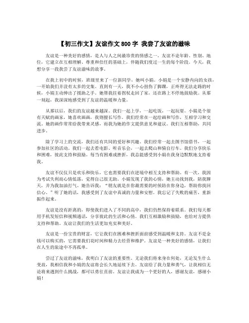 【初三作文】友谊作文800字 我尝了友谊的滋味