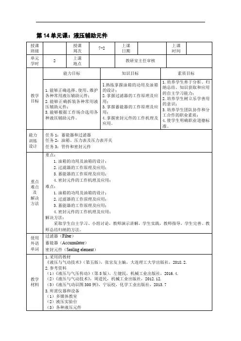 《液压与气动技术》电子教案 第14单元课：液压辅助元件