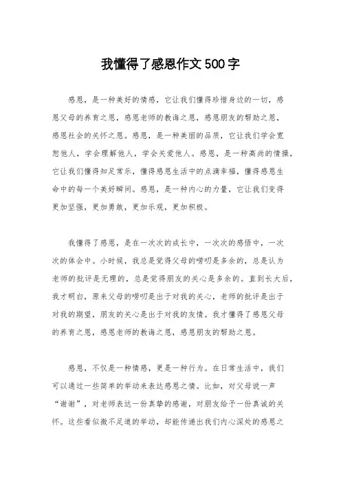 我懂得了感恩作文500字