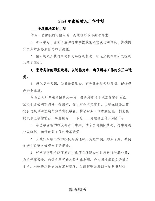 2024年出纳新人工作计划（三篇）