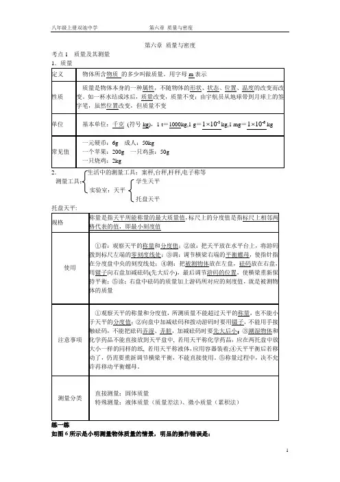 八年级物理人教版上第六章质量与密度知识点
