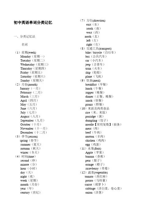 初中英语单词分类大全(打印版)