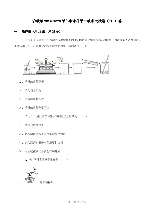 沪教版2019-2020学年中考化学二模考试试卷(II )卷 (2)
