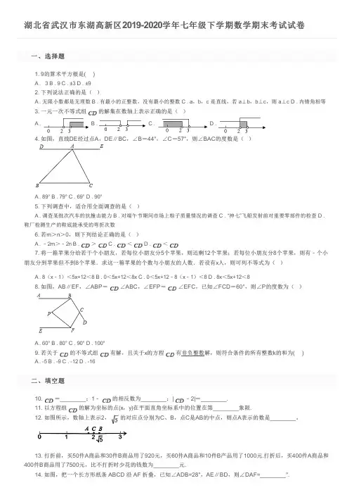 湖北省武汉市东湖高新区2019-2020学年七年级下学期数学期末考试试卷及参考答案