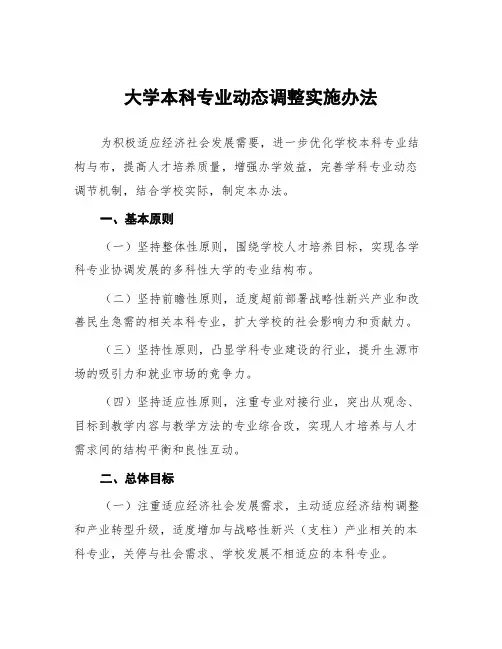 大学本科专业动态调整实施办法