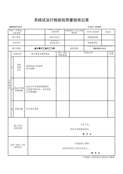火灾自动报警系统试运行检验批质量验收记录