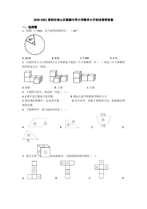 2020-2021深圳市南山区桃源中学小学数学小升初试卷带答案