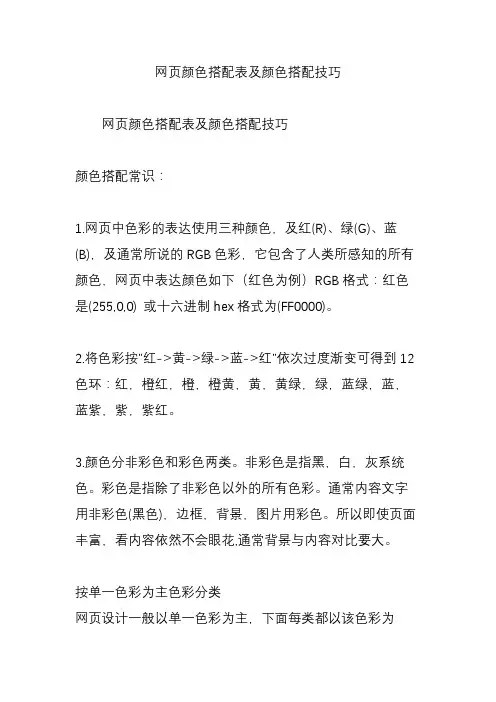 网页颜色搭配表及颜色搭配技巧