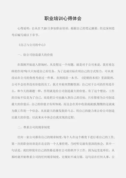 (培训心得体会)职业培训心得体会