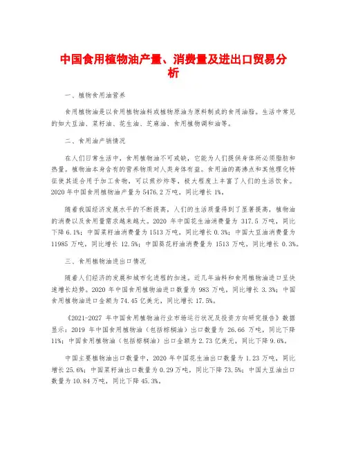 中国食用植物油产量、消费量及进出口贸易分析