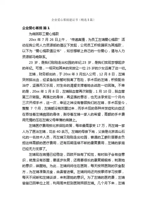 企业爱心募捐建议书（精选5篇）