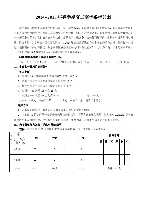 2015年高三高考备考计划