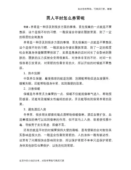 男人平时怎么养肾呢