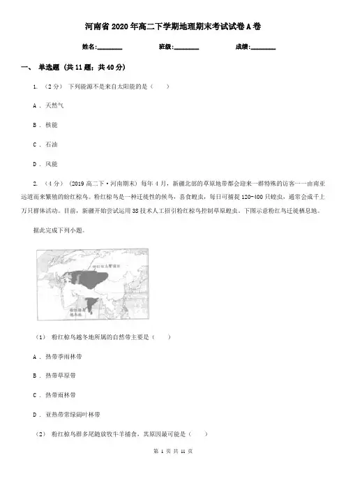 河南省2020年高二下学期地理期末考试试卷A卷新版