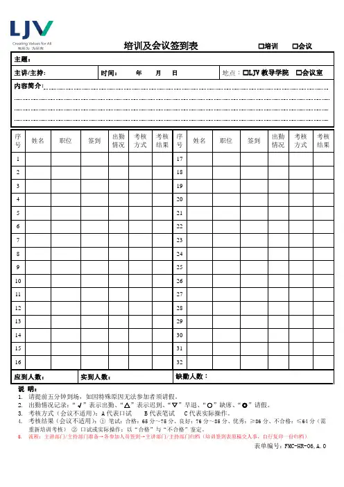 培训及会议签到表