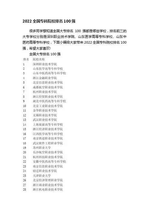 2022全国专科院校排名100强
