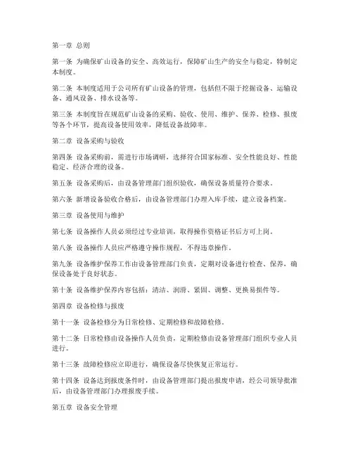 矿山设备管理制度模板