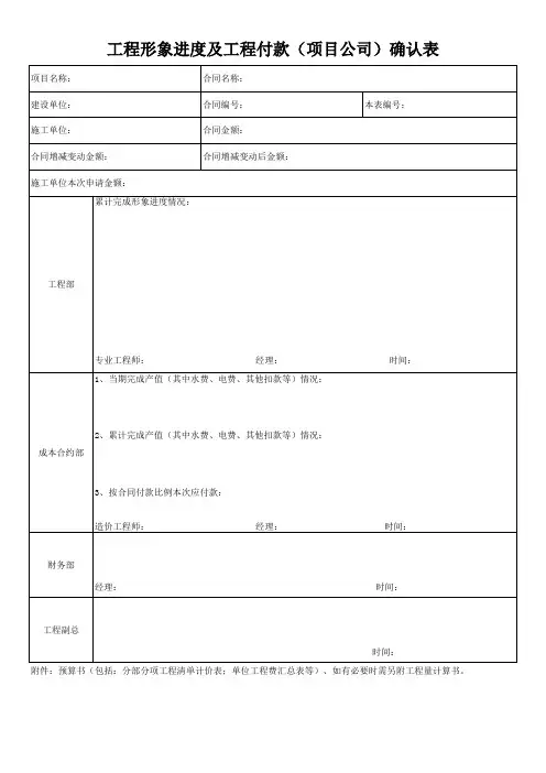 工程形象进度及工程付款(项目公司)确认表