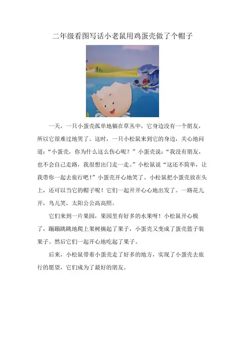 二年级看图写话小老鼠用鸡蛋壳做了个帽子