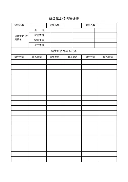 班主任工作手册、班级基本情况统计表