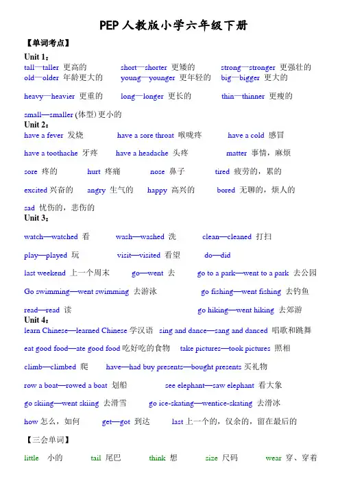 PEP人教版小学六年级英语下册单词及语法考点总复习资料