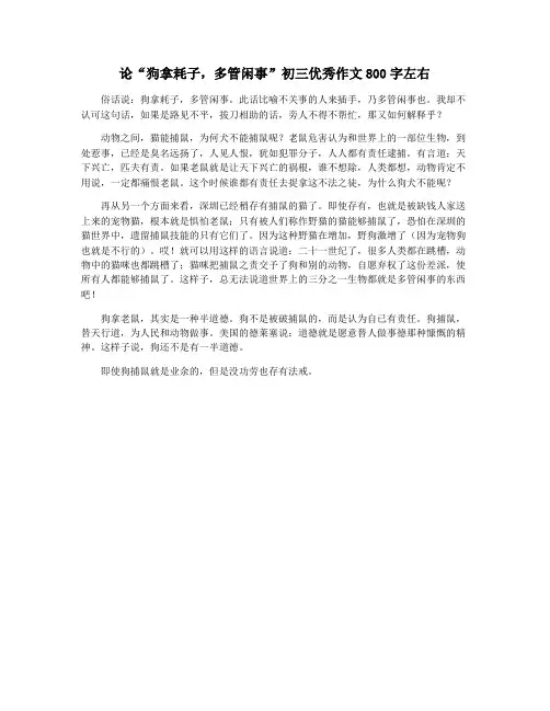 论“狗拿耗子,多管闲事”初三优秀作文800字左右