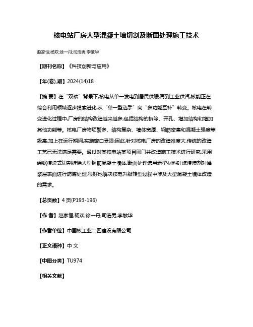 核电站厂房大型混凝土墙切割及断面处理施工技术