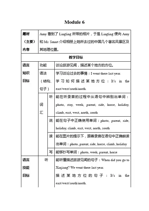 外研版小学英语 五年级下册 Module 6 教学设计(两课时)