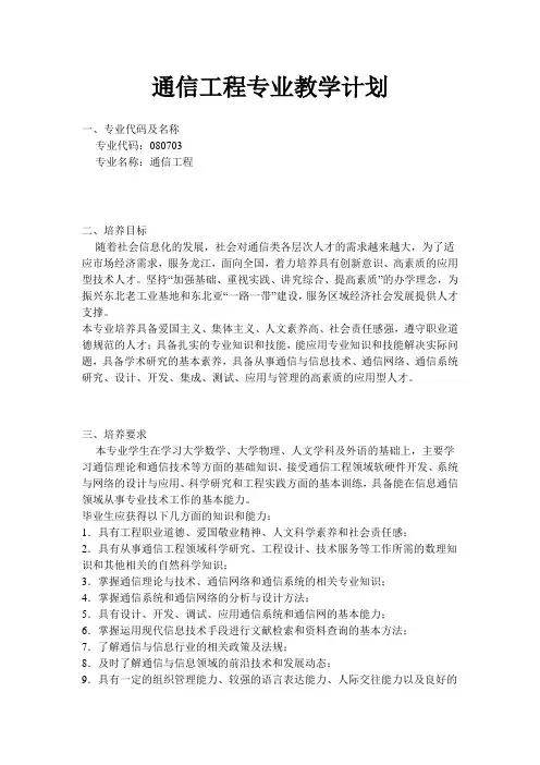 通信工程专业教学计划