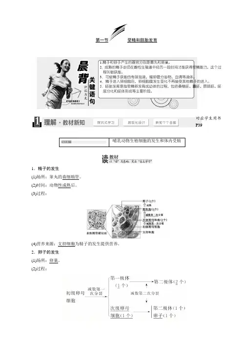高中生物苏教版高二选修3教学案：第三章_第一节_受精和胚胎发育