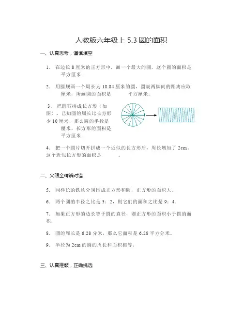 圆的面积(同步练习)-六年级上册数学人教版