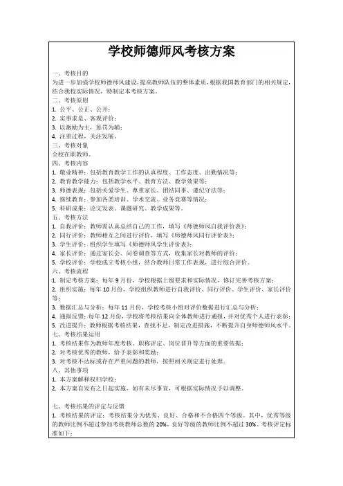学校师德师风考核方案