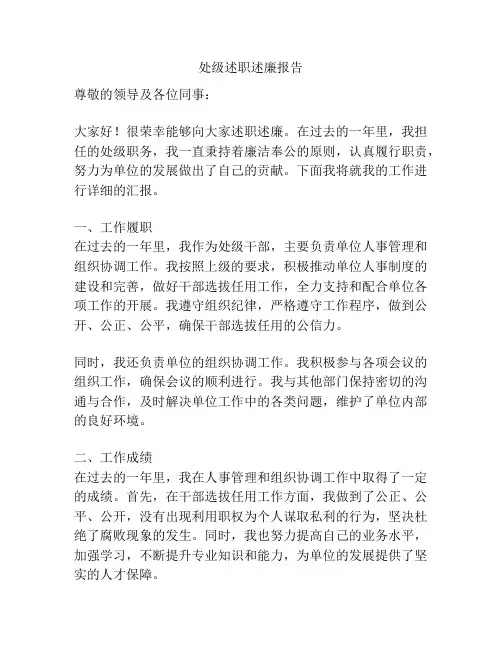 处级述职述廉报告