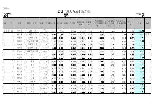 某集团公司2016年人力成本预算表